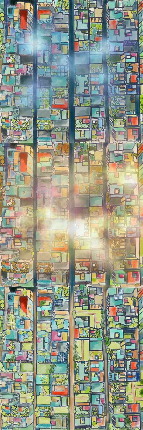 Aerial illustration, dense settlement
