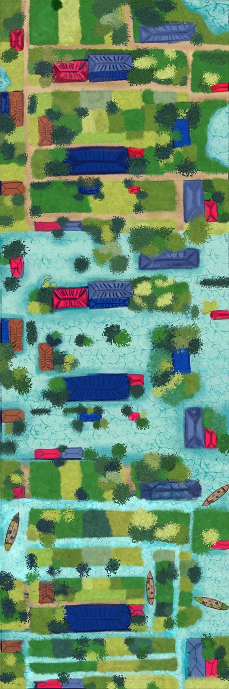 Aerial illustration, river villages